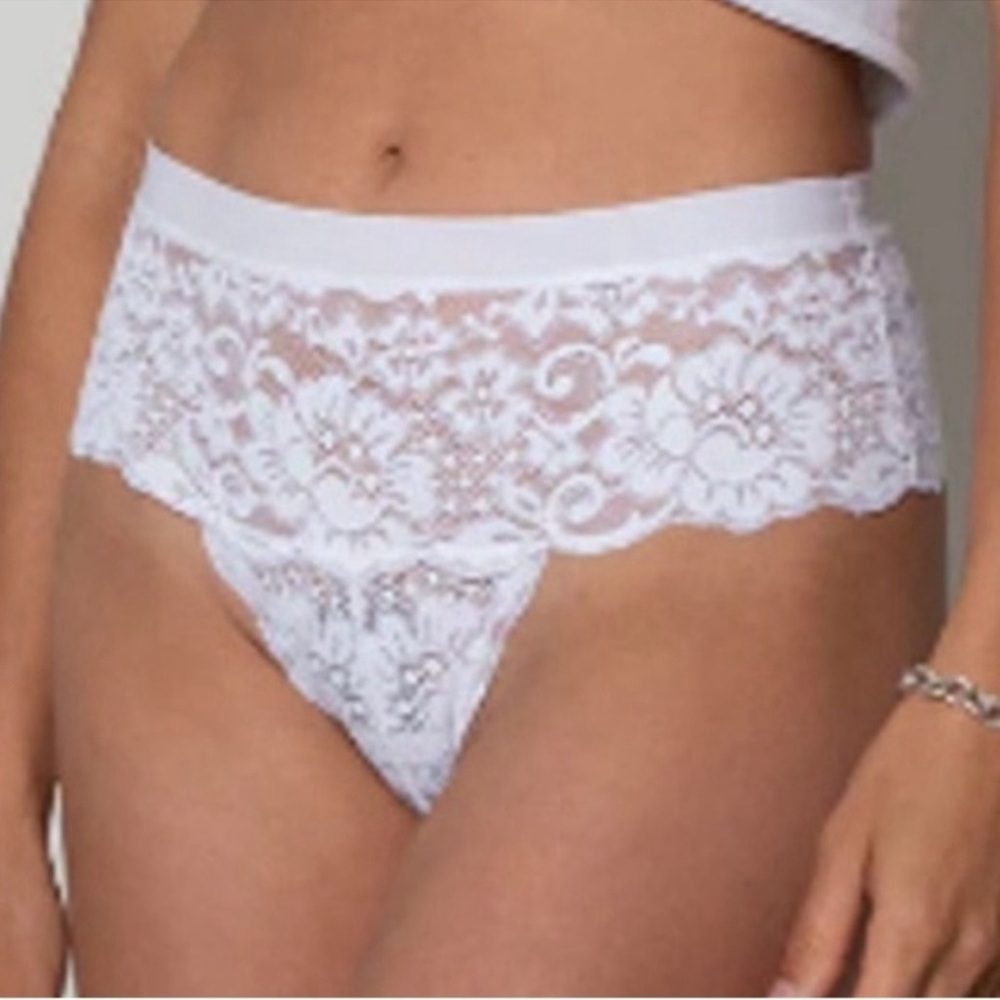 NWT $34 We are HAH (Hot as Hell) Spin me Lace Panty Small White High Waisted
